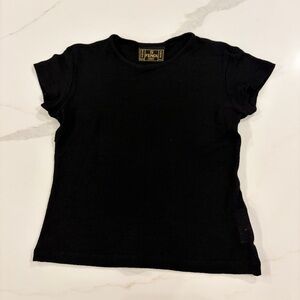 Fendi Vintage Black Short Sleeve Knit T-Shirt, 100% Wool, Size Extra Small / XS